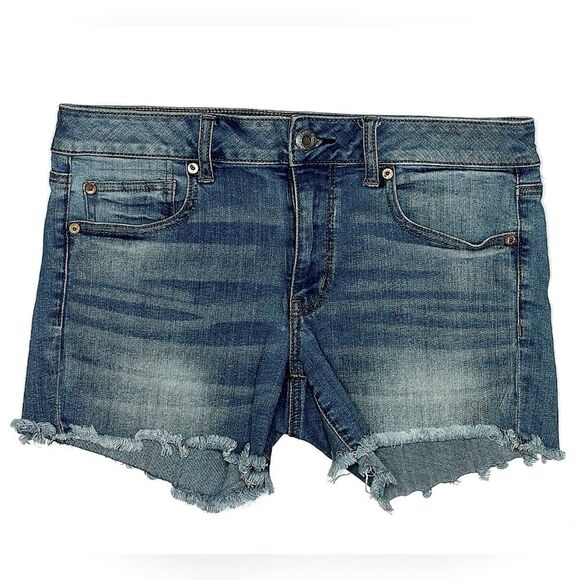 American Eagle Outfitters Low Rise Super Stretch Cutoff Jean Shorts Denim Sz 12 - Picture 1 of 11